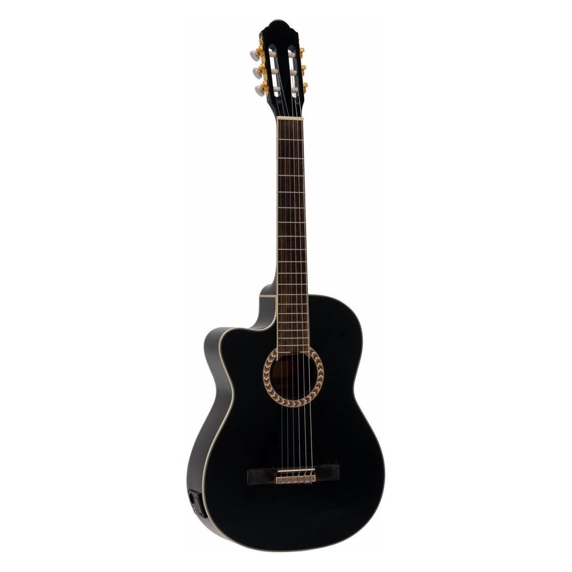 Dimavery CN-600L Klassikgitarre, schwarz (Halbakustik Gitarre, Mahagoni, Palisander, Zedernholz) (26235009)