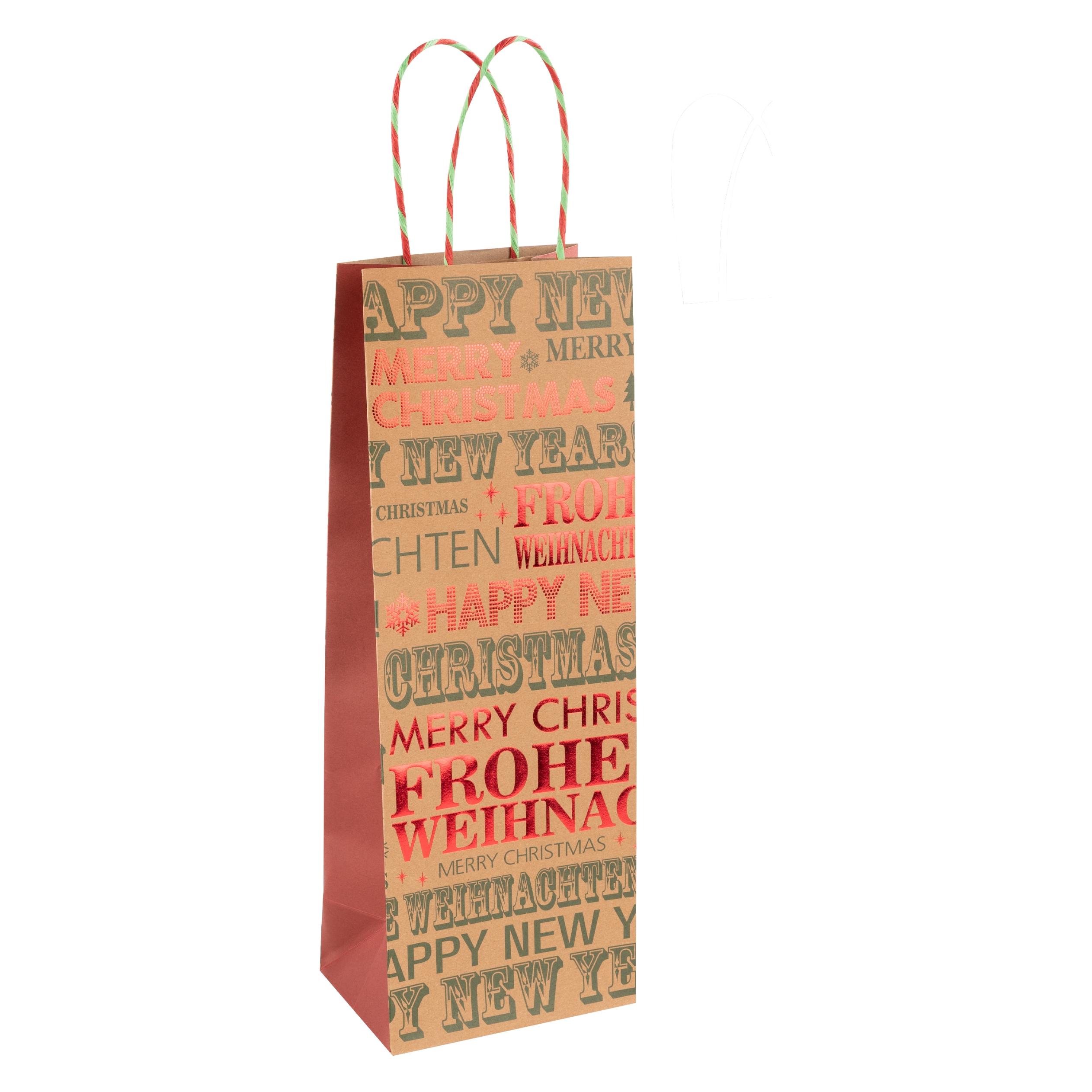 Idena Flaschentasche Frohe Weihnachten / Happy New Year 12,5x35x9cm Kraftpapier 140g/m² (1x) (62749091)