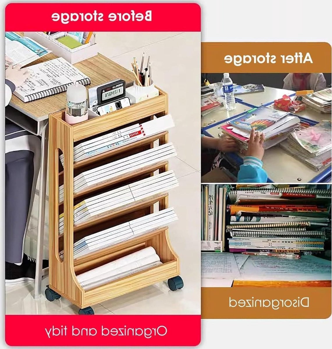 Rollende Boekenplank Wit - Opslagrek voor Tijdschriften - B/D/H: 45,3 x 22 x 80 cm