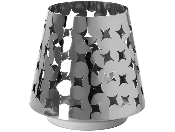 Windlicht FINK Kerzenhalter LUMA , silber (silberfarben), H:19cm Ø:19cm, Edelstahl, Kerzenhalter, Windlicht, aus Edelstahl, mit ausgestanzten Cut-Outs