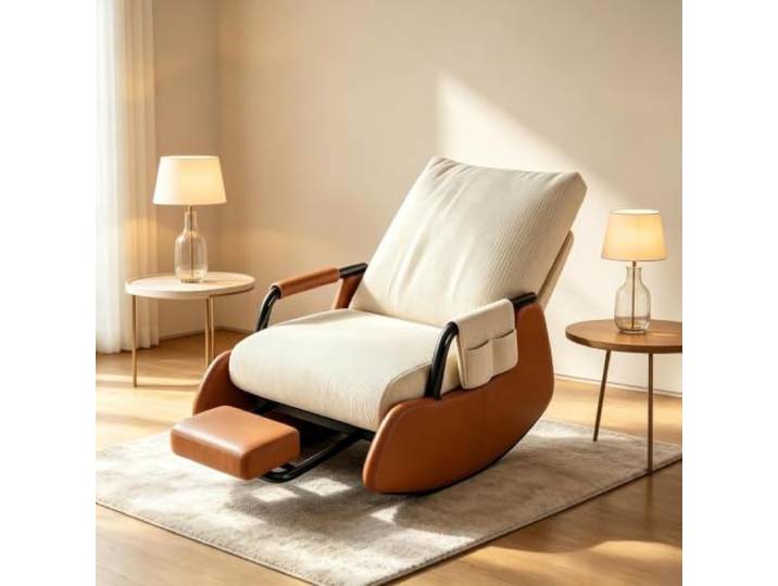 kumamart Relaxsessel mit Hocker mit Breiter 60cm Sitzfläche Wohnzimmersessel mit harmonischer Wippfunktion und durchdachter Seitenaufbewahrung.