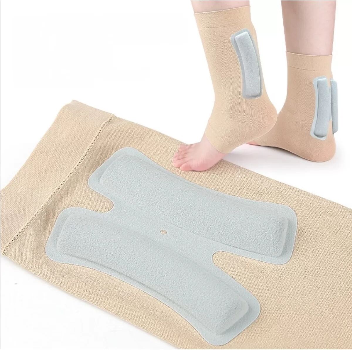 INF H-förmige Knöchelstütze Sleeve – SEBS-elastisches Nylon Fersensupport für Laufen und Sport, Hautfarbe, Bequeme Passform