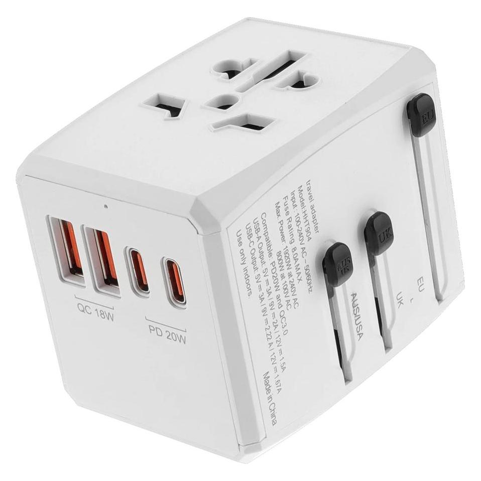 Techsuit - Travel Adapter (HHT904) - PD20W, 2 x USB, 2 xType-C, EU, UK, AUS, US - White (56355903)