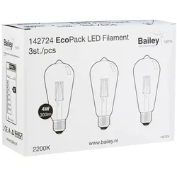 Bailey | 3x LED Röhrenlampe | Große Fassung E27 | 4W