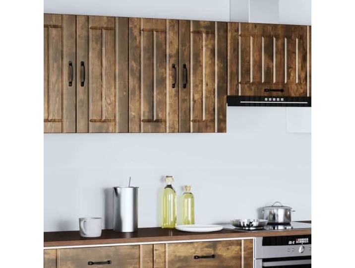 KTHLBRH Küchenschrank Lucca Eiche Rauchgrau 60 x 31 x 60 cm Glastüren, robuste Spanplatte, Wandmontage, Tragkraft 70 kg