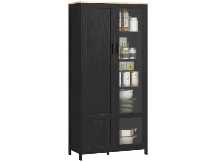 HOMCOM Küchenschrank, Küchenbuffet, Geschirrschrank, Vitrinenschrank mit 2 Türen, Davon eine Glastür - Aufbewahrungsmöbel mit verstellbaren Regalen und 9 Fächern, 76 x 36 x 160 cm - schwarz