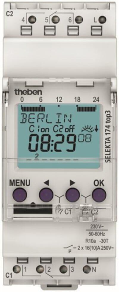 Theben Zeitschaltuhr digital SEL174top3 Astro 24H/7T mit Gangreserve 2K (1740130)
