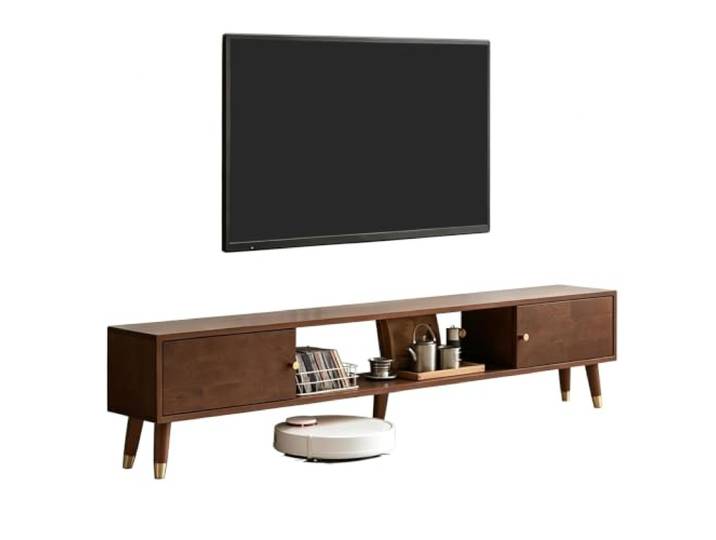 Tv Schrank aus Kiefernholz, Schiebetüren, Tv Bank, Tragkraft 100 Kg Fernsehtisch mit Stauraum, Entertainment Center, Ausziehbare Beine, für Wohn Schlafzimmer(180x35cm)