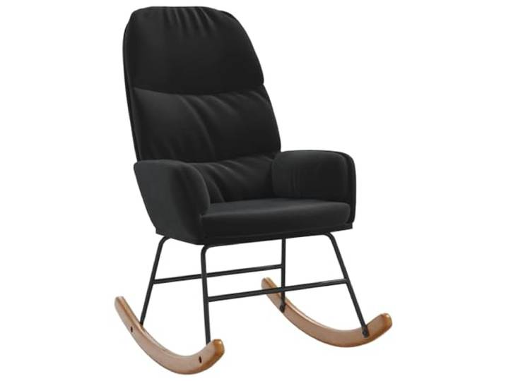Schwarzer Schaukelstuhl mit Samt gepolstert, Softsessel Samtgewebe, weiche Polsterung, fließende Schwingbewegung, schwarze Farbe für Wohnzimmer, Schlafzimmer, Arbeitszimmer