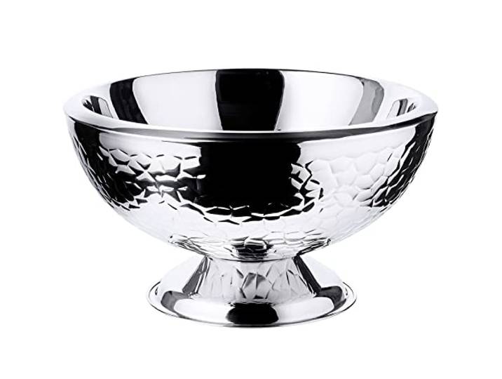 EDZARD Champagnerkühler Capri (Ø 43 cm, H 24 cm), Edelstahl, gemustert Sektkühler für 6 Flaschen, doppelwandig, Flaschenkühler groß, Weinkühler, Getränkekühler, Schale für Eiswürfel