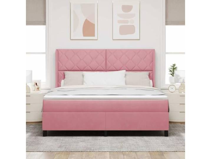 KTHLBRH Doppelbett Samt Rosa 180 x 200 cm Taschenfedern, verstellbarer Kopf, Holzstruktur, langlebig