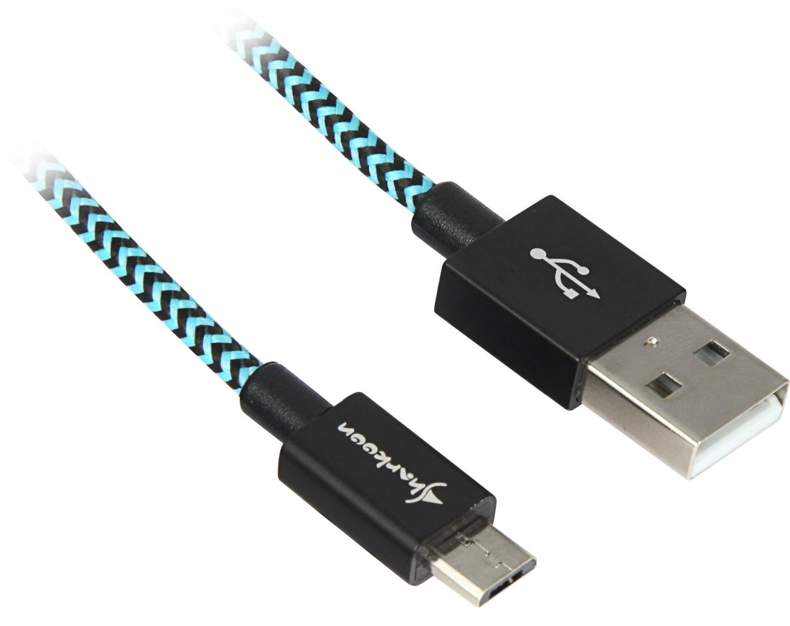 Sharkoon USB 2.0-kabel USB-A naar Micro-USB, 3 meter, zwart/lichtblauw met stoffen omhulsel