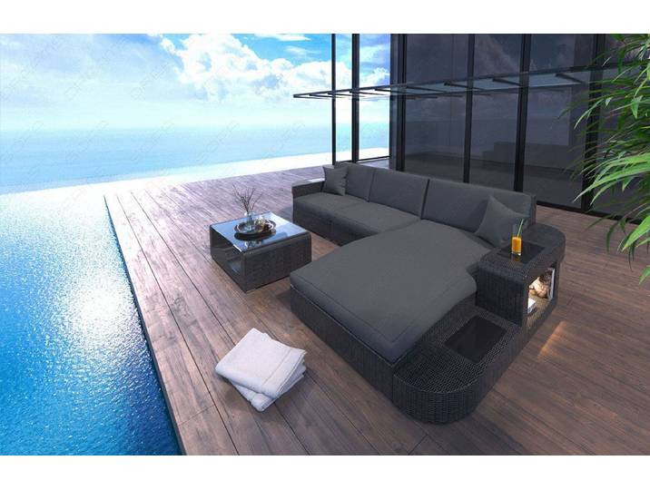 Sofa Rattan Wave L-Form in Stoff