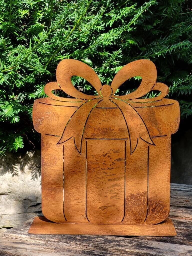 POSIWIO Edelroest cadeau met los lint, Hoogte: 35 cm