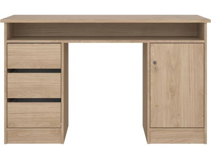FunctionPlus Schreibtisch mit Schloss 1 Tür 3 Schubladen Nussbaum Nachbildung.