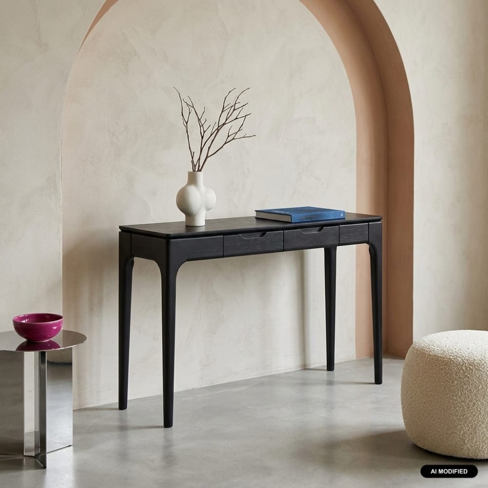 sweeek Console bois d'hévéa placage frêne 2 tiroirs noir Noir 120x75x35cm
