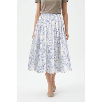 Midirock GANT "FLORAL PRINT PULL ON SKIRT", Damen, Gr. 38, weiß, Web, Obermaterial: 100% Baumwolle, regular fit ca. Mitte Wade, Röcke, geblümt, mittlere Leibhöhe