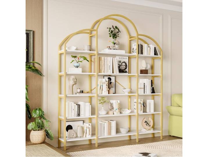 Bibliothèque à 5 Niveaux 170x26x190cm Rangement ouvert Décoration Nuage Cadre en Métal Salon Doré