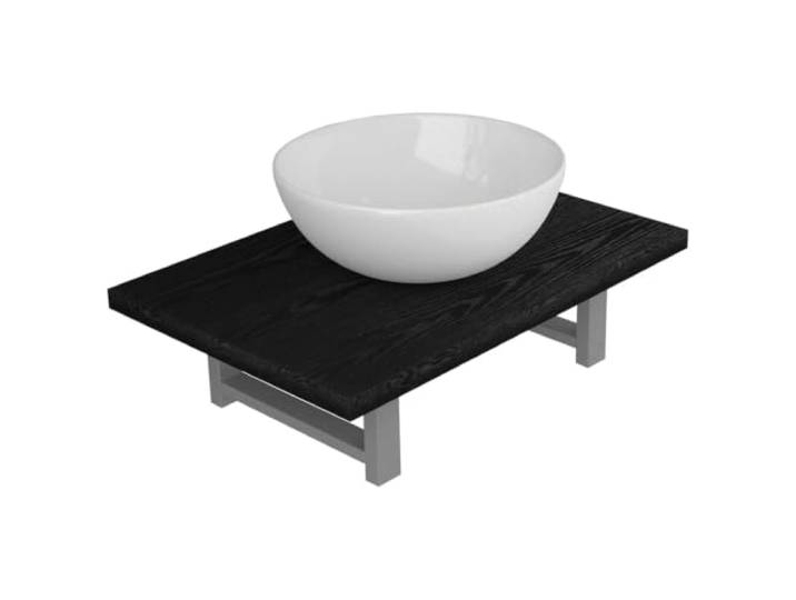 GHVBNMF 2-TLG Badmöbel Set Wandregal Schwarz mit Keramik Waschbecken Platzsparendes Wandkonsolen Set mit Aufsatzwaschbecken für Badezimmer Gästewc und Schminkraum inklusive Halterung