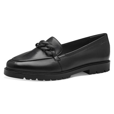 Slipper TAMARIS, Damen, Gr. 40, Synthetik Textil, schwarz, Leder, schimmernd, unifarben, Schuhe Slipper, Loafer, Slipper, Schlupfschuh mit eleganter Zierkette, Topseller