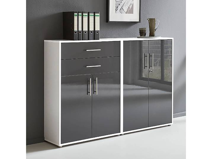 Armoire murale - 2 éléments A 85 x 114 x 33cm Blanc/Anthracite/Blanc