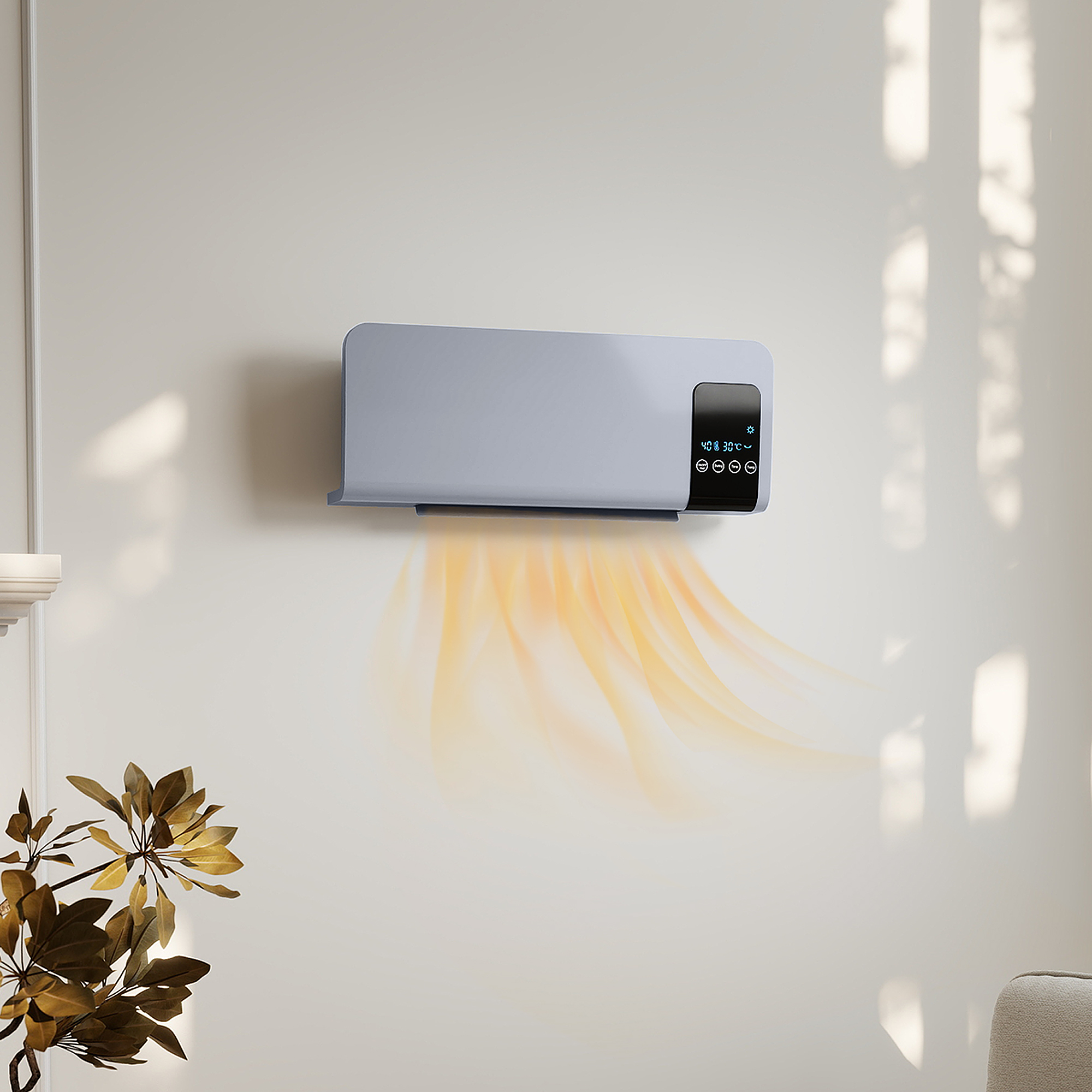 Homcom Termoventilatore da Parete Oscillante con Telecomando, Timer 12h e 2 Modalità, 54.5x12x21.5 cm, Grigio   Aosom Italy