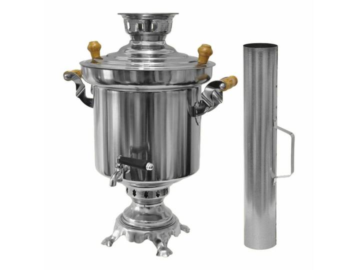 LeGro Profi Samowar Edelstahl Holzkohle Samowar 5Liter mit Schornstein + Optional Teekanne