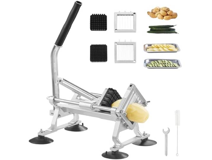 VEVOR Coupe-Frites Commerciale\, Trancheuse à Légumes Fruits Manuelle 6\,35 mm/9\,5 mm/12\,7 mm\, Coupe-Légumes en Acier Inoxydable et Alu\, avec Pieds Antidérapants\, pour Radis\, Oignons\, Pommes de Terre