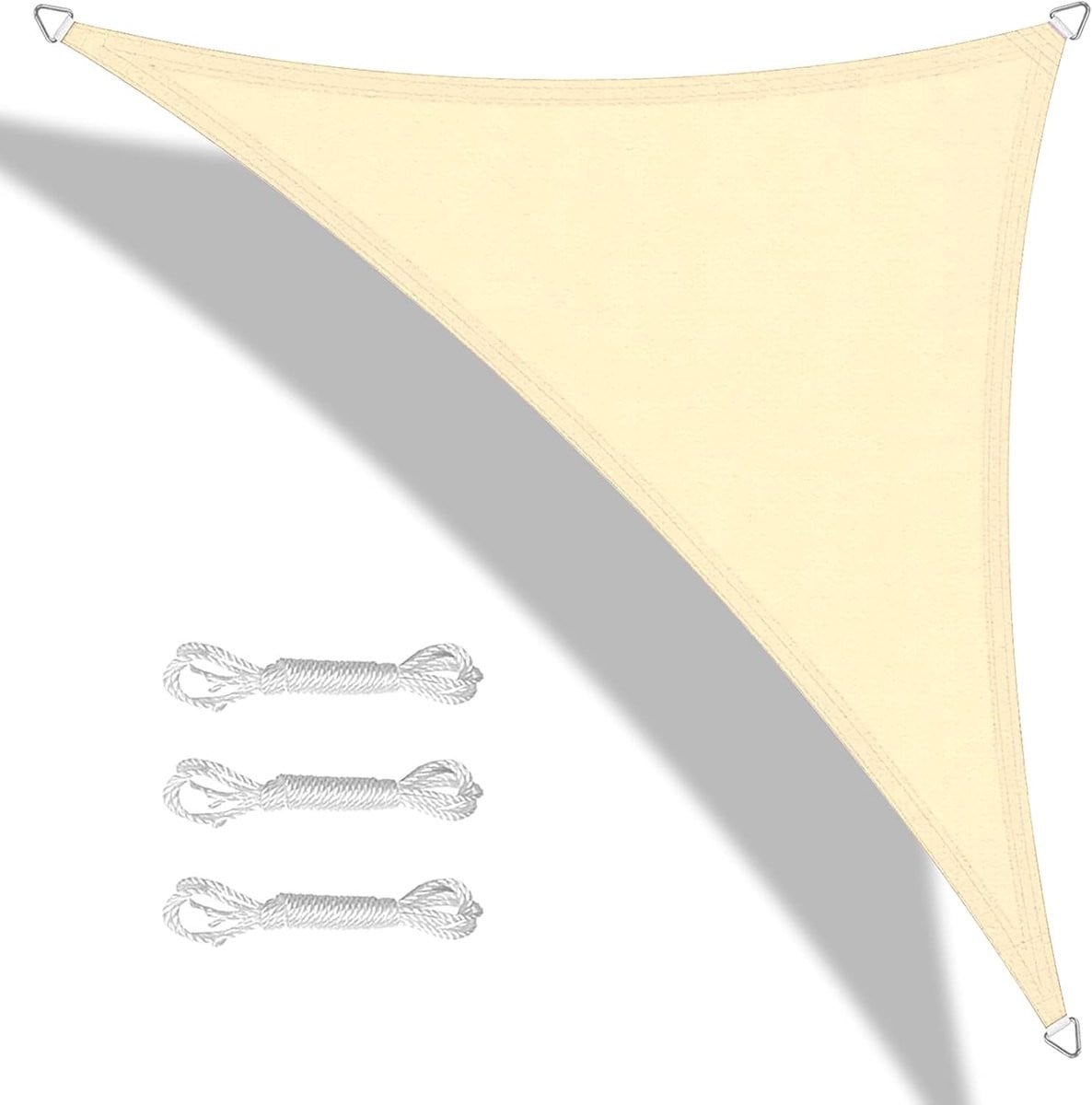 VHV Schaduwdoek driehoekig beige met RVS bevestigingspunten B/D/H: 3,6 x 3,6 x 3,6 m