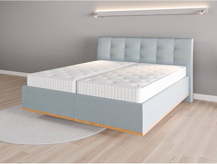 Lattenrost-Bett 180x200 Nr. 1 - Blau (Pastellblau) - Feiner Strukturstoff