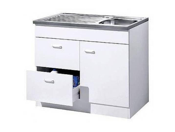 Spülenschrank Start mit 1 Tür, 2 Auszügen und 1 Auflagebecken Farbe: Weiß, Größe: 100cm W x 60cm T