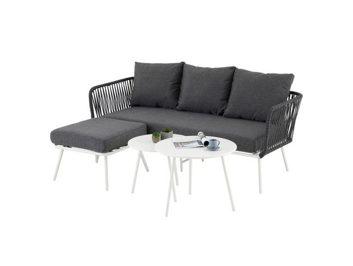 GARTENLOUNGE MYKONOS 4er Set weiß/grau