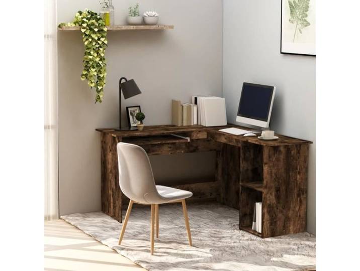Bureau d'angle - AKOZON - Chêne fumé - 120x140x75 cm - Bois d'ingénierie - Montage facile