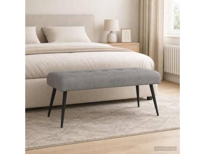 NLQMSU Gepolsterte Sitzbank, Hellgrau, 110 x 40 x 46 cm, Velours, Holz Gepolstertes Design, weicher Samt, Rahmen aus Holz, Beine aus schwarzem Metall, dicker Schaumstoff, pflegeleicht