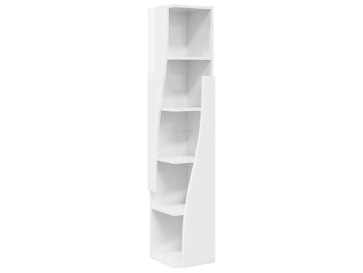 QINXIXINAIXI Eckschrank 27,5x27x140cm Holzwerkstoff Hochglanz Weiß Platzsparendes Eckdesign, matte Oberfläche, klare Linien, Stauraum für Bücher und Deko, Wandbefestigung