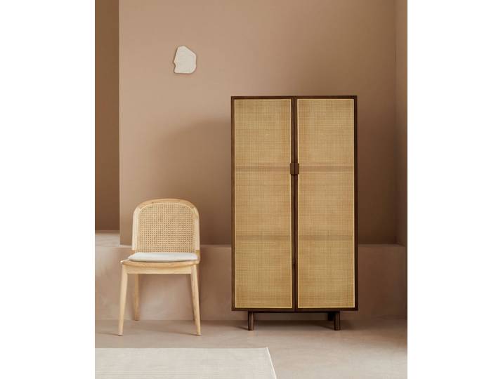 LeGer Home by Lena Gercke Highboard Lina, Mit Rattan Einsatz, 3 Innenfächer, teilmassiv