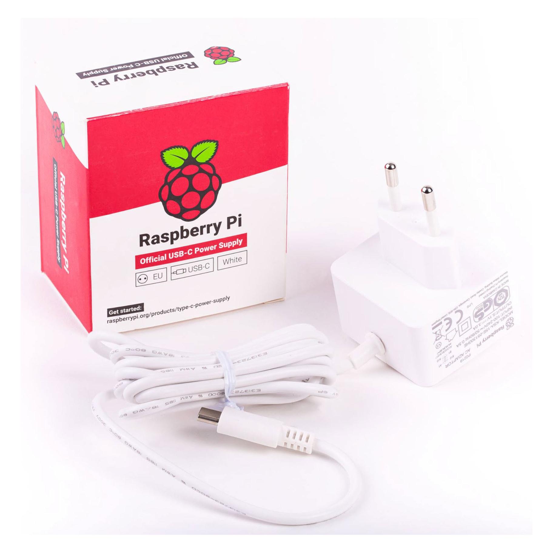 Raspberry Pi Official 4 Power Adapter USB-C Weiss (RPI4 PSU EU WHITE BULK)