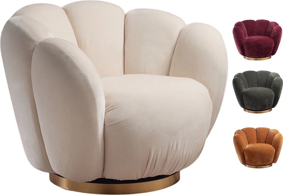 Tuttoperlestetica Poltrona girevole in ciniglia con base in metallo dorato 4 colori PANNA