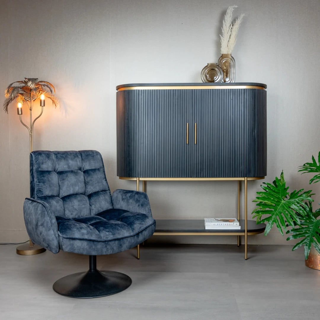 Tower Living Draaifauteuil Tropea Lounge Stoel in Velvet - Anthraciet of Blauw