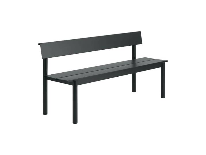 Muuto Linear Steel Bank mit Rückenlehne Black, 170x34 cm