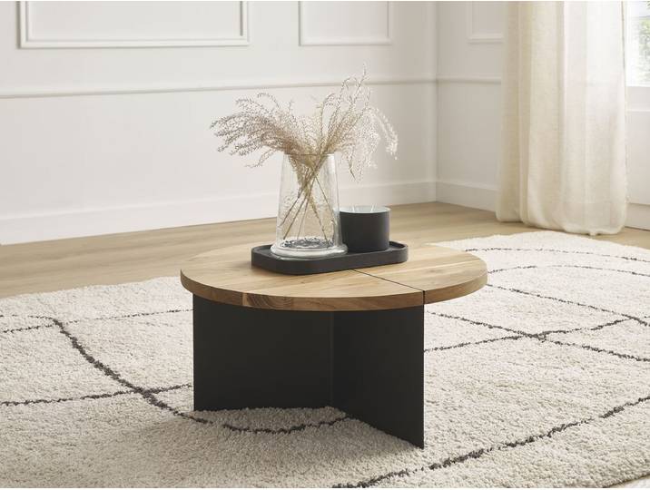 Table basse ronde D.60 cm MARTIN bois massif de manguier et métal