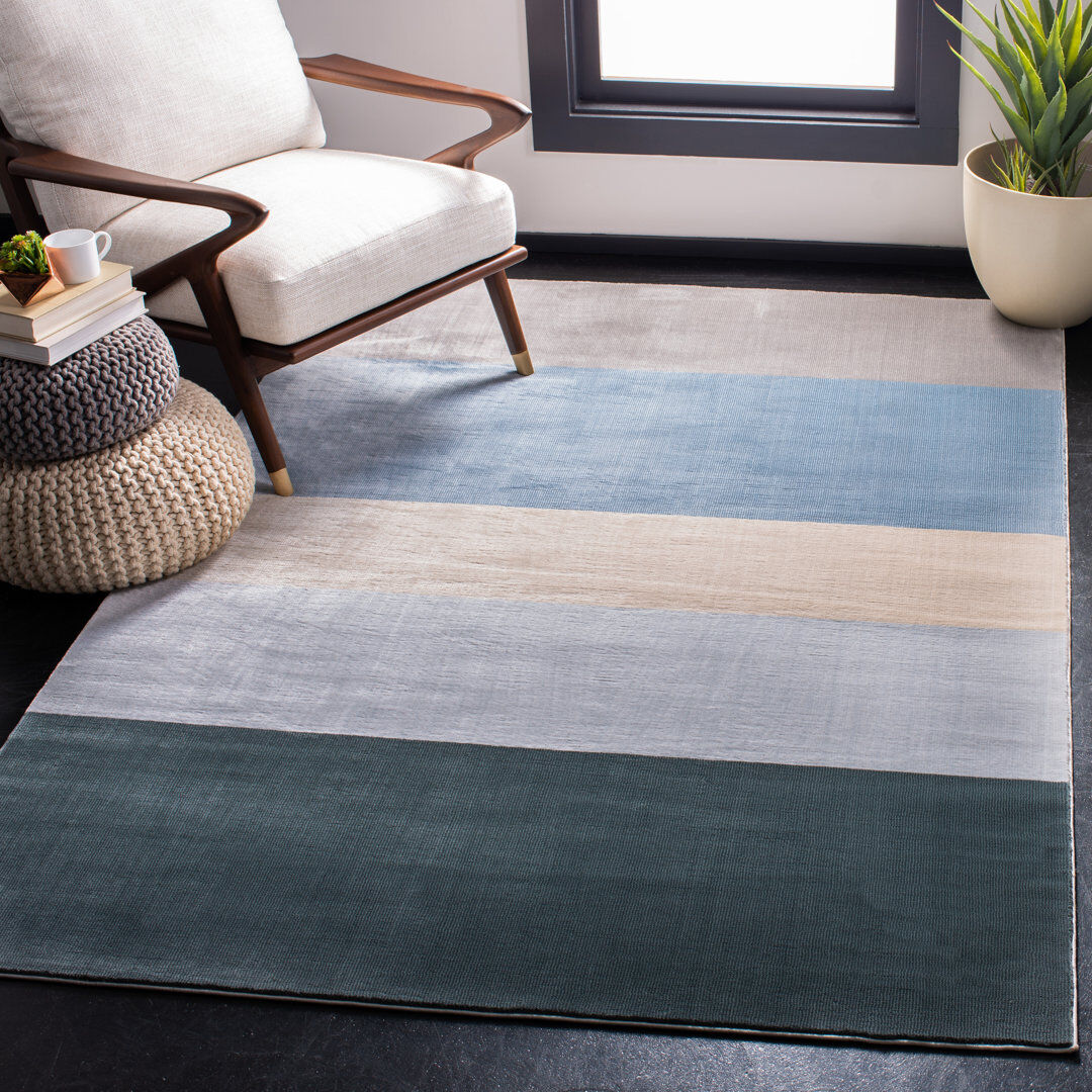 Isabelline Chyna Rectangle Geometric Hand Woven Area Rug Blue/Grey/Teal Rectangle 160 x 231 cm