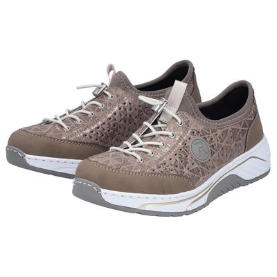 Slip-On Sneaker RIEKER, Damen, Gr. 40, Textil, braun (beige, taupe), Lederimitat, Textil, metallic, Schuhe, Slipper, Freizeitsneaker, Halbschuh in Metallic-Optik