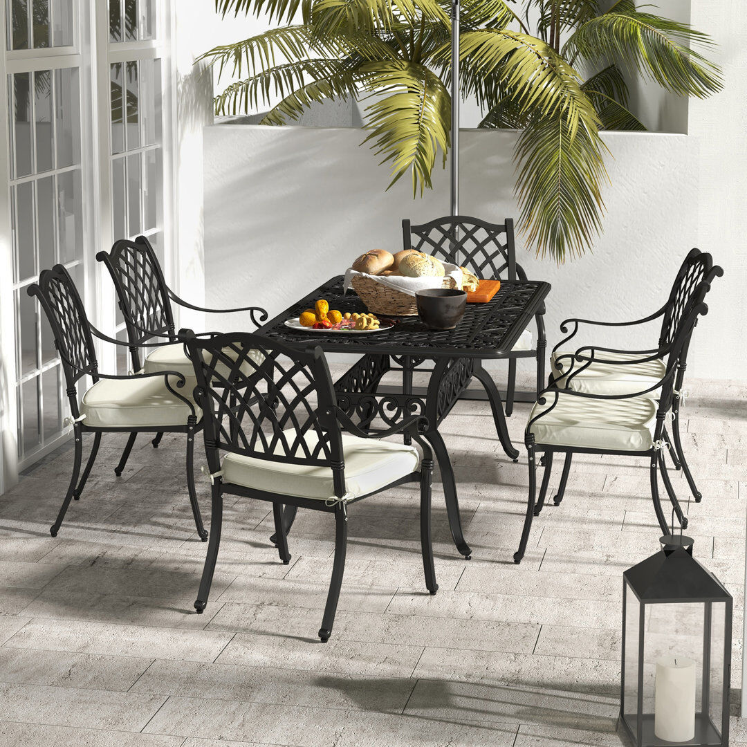 Ophelia & Co. Clarendale 6 - Person Patio Dining Set Umbrella Hole Included Rectangular Table with Cushions Included Black 6