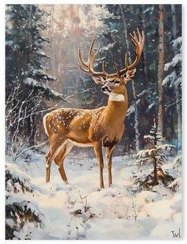 Inspired Finds Vintage Red Truck Christmas Canvas Wall Art Nordic Winter Scene With Reindeer Decor 19.69x27.56in forest Stag Majesty