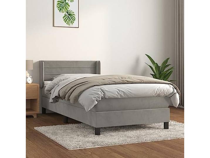 YNGBHFNOP Samt verstellbares Kopfteil Boxspringbett Grau 90x200 cm Boxspringbett mit Matratze Hellgrau 90x200 cm Samt Bett mit Kaltschaum Topper Luxus Komfort Einstellbares Kopfteil