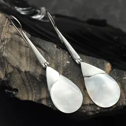 Drachensilber Lange Ohrhänger 925 Silber mit Perlmutt Anhänger schlicht - Silber