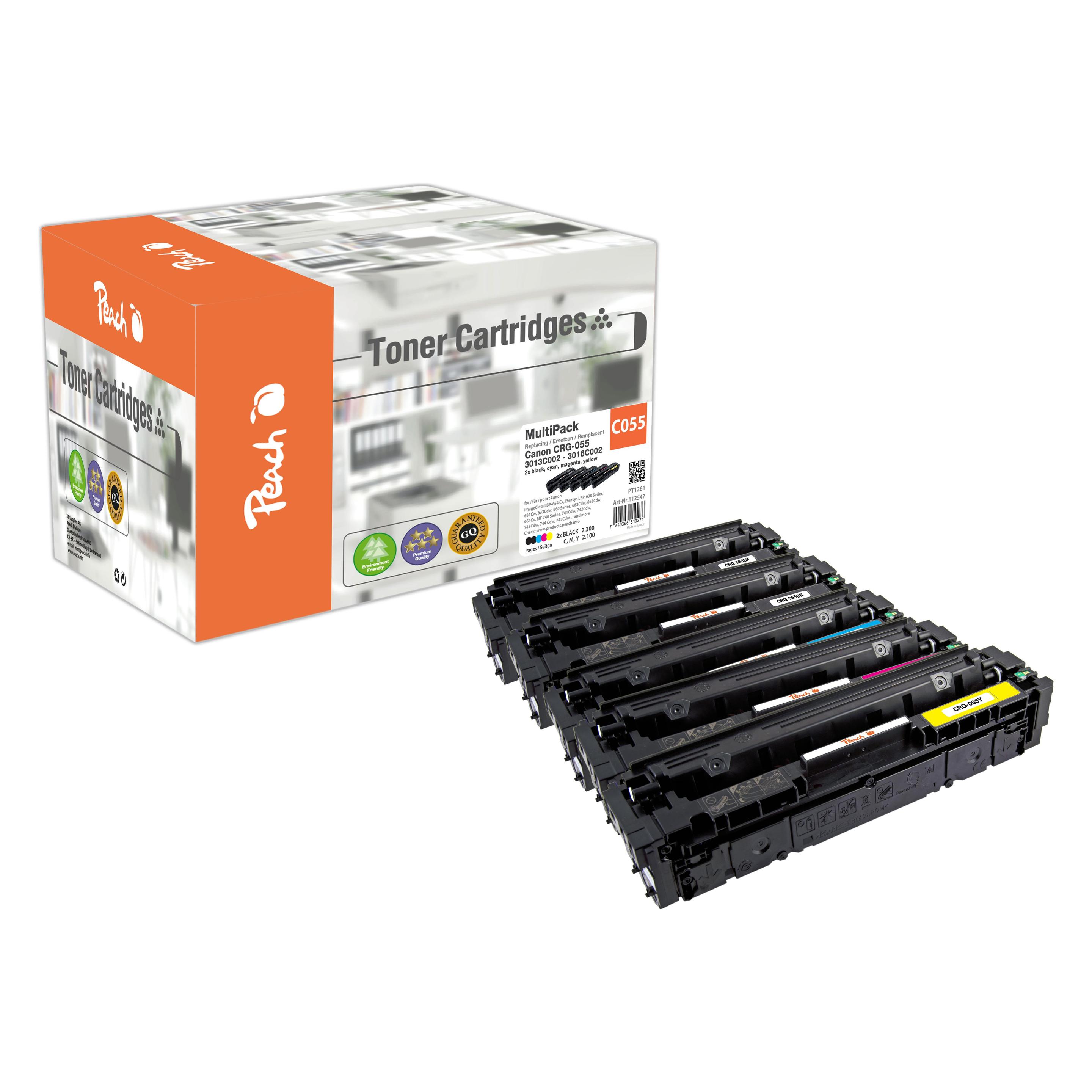 Peach Spar Pack Plus Tonermodule ersetzt Canon CRG-055 (BK, C, M, Y) (PT1261)