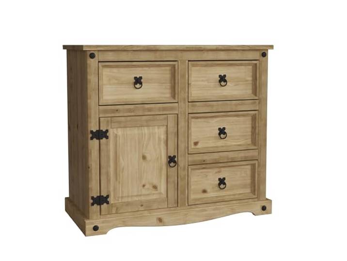 Vida Designs Corona Sideboard, 1 Tür, 4 Schubladen, Kiefer massiv, 76 x 86 x 40 cm
