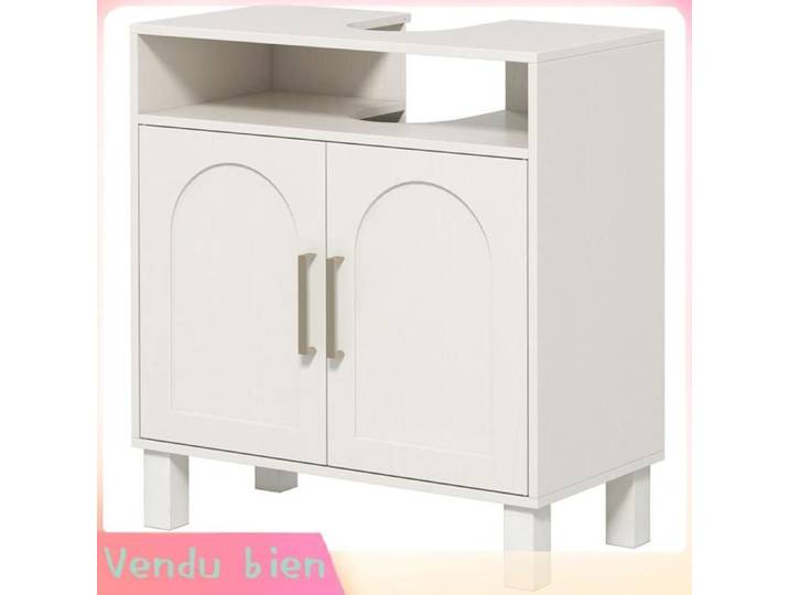 LIA Meuble salle de bain sous lavabo meuble sous lavabo placard 2 portes avec étagère réglable 60 x 30 x 63 cm blanc